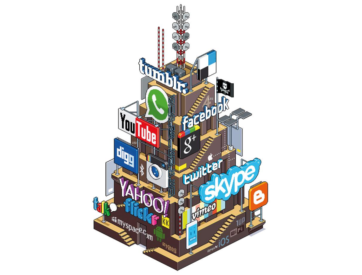 8-Bit Tower of Social Media Plattfoms