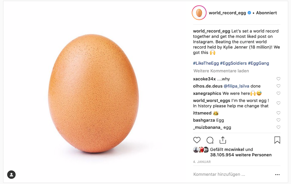 Der Konsens der weltweiten Instagram-Gemeinde ist ein Ei