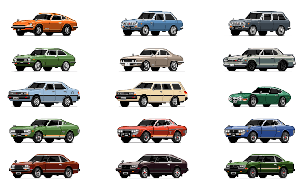 Rotating Retro Pixel Cars