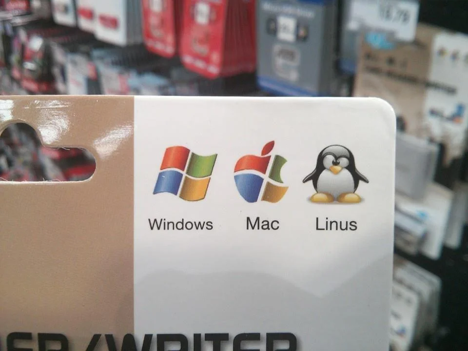 Apple Windows logo hybrid. Also, 'Linus'