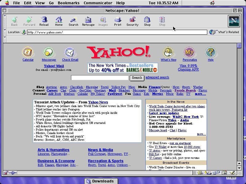 Yahoo!. homepage screenshot from 9/11