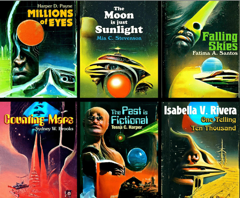 Deepfaked pulp sci-fi paperback covers