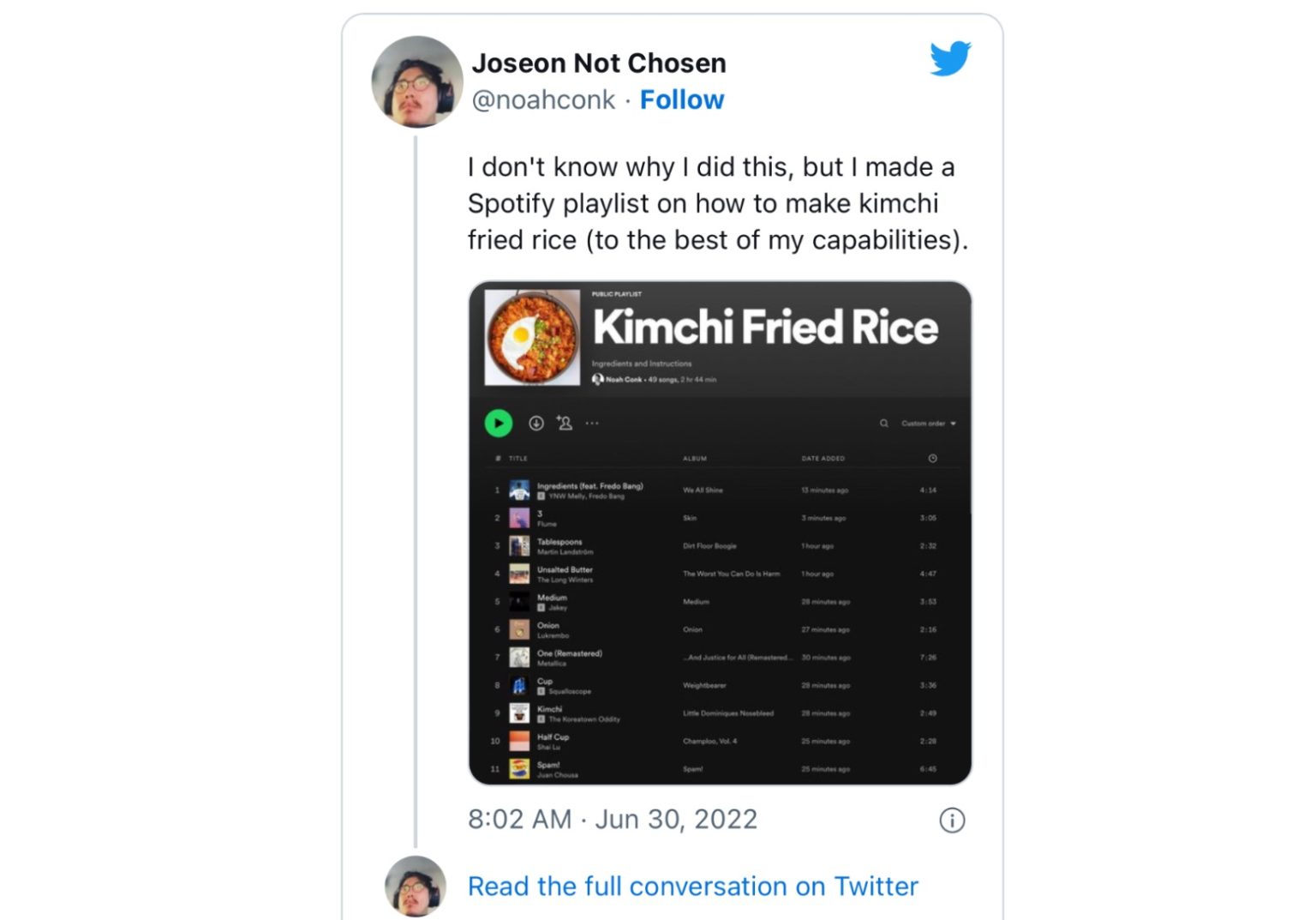 This is a ‚Kimchi Fried Rice‘ Recipe as a Spotify Playlist
