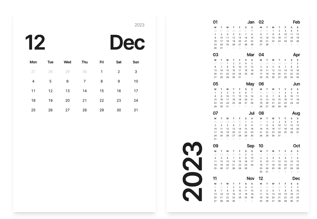 Minimalist Printable Calendars