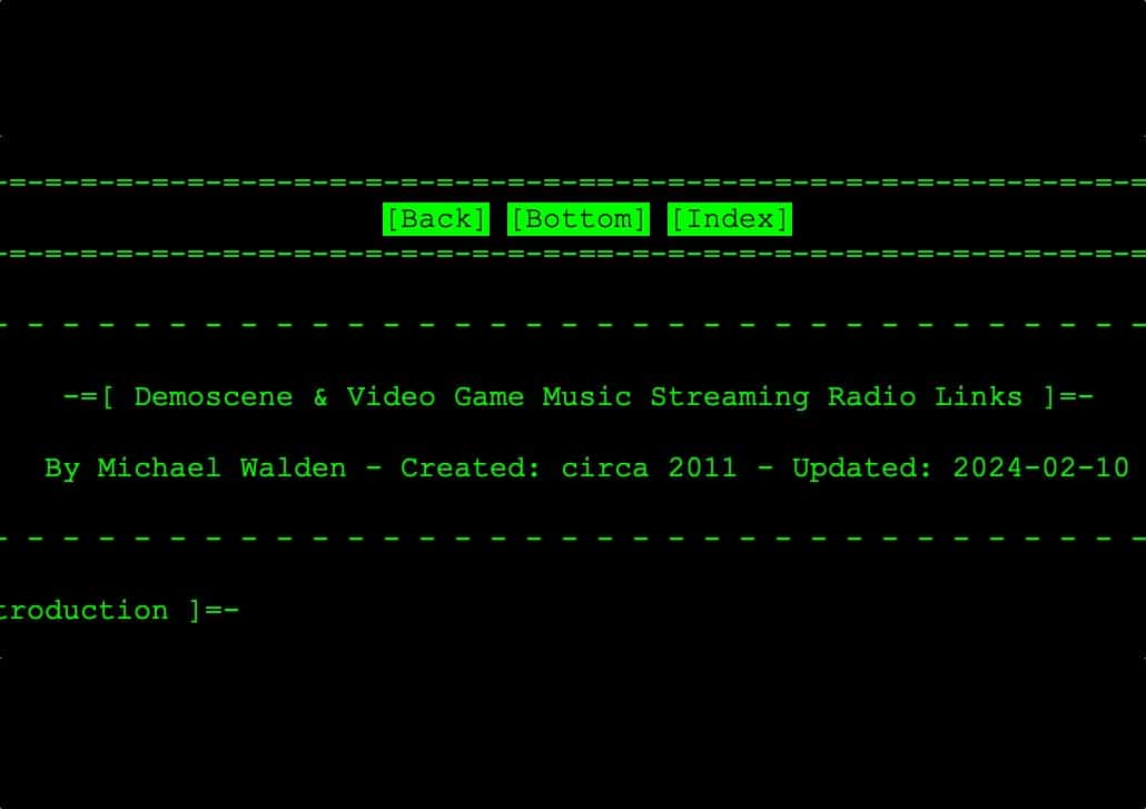 -=[ Demoscene & Video Game Music Streaming Radio Links ]=-